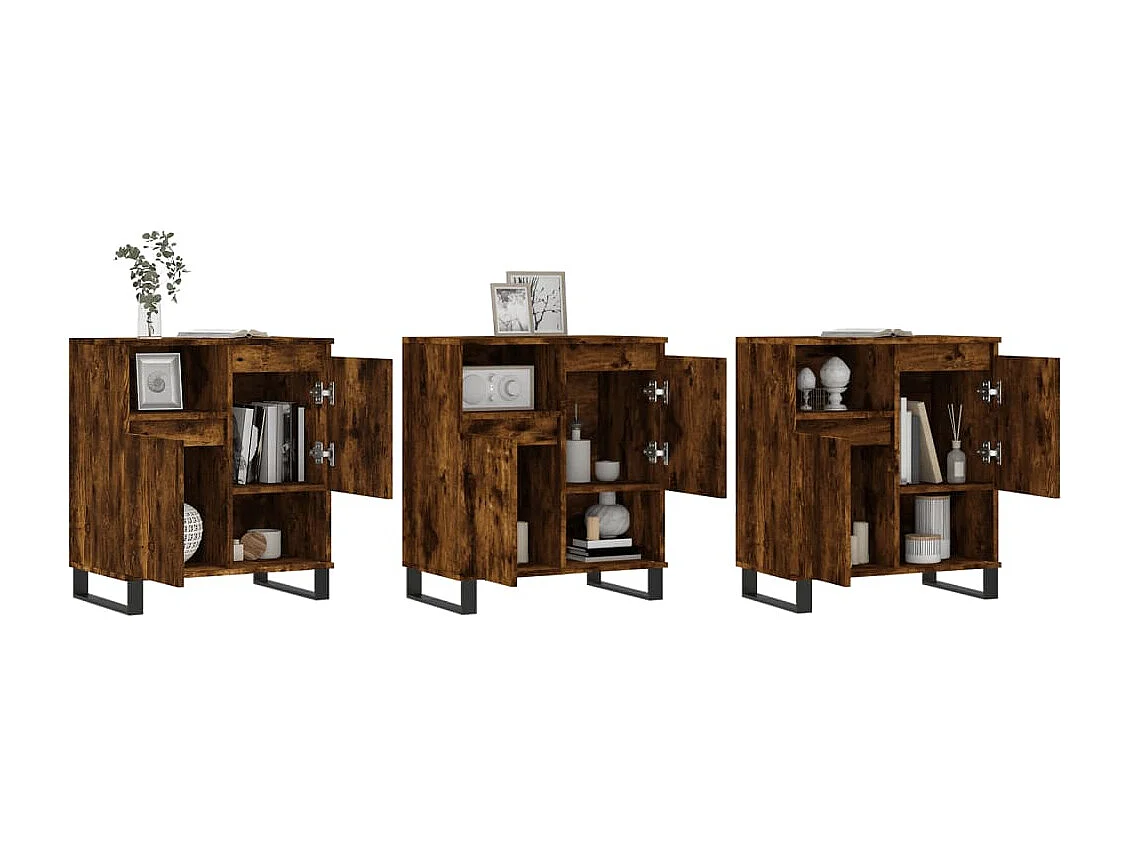 Credenze 3 pz Rovere Fumo in Legno Multistrato