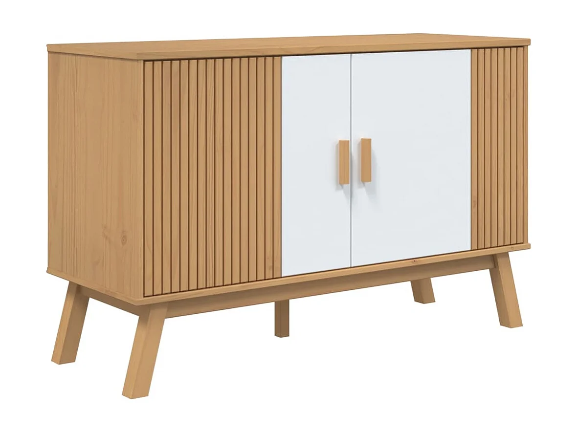Credenza OLDEN Bianca e Marrone 114x43x73,5 cm Massello di Pino