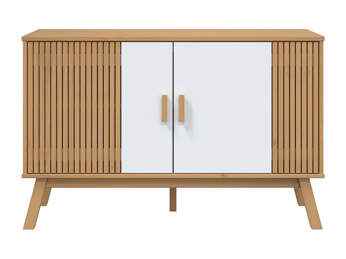 Credenza OLDEN Bianca e Marrone 114x43x73,5 cm Massello di Pino