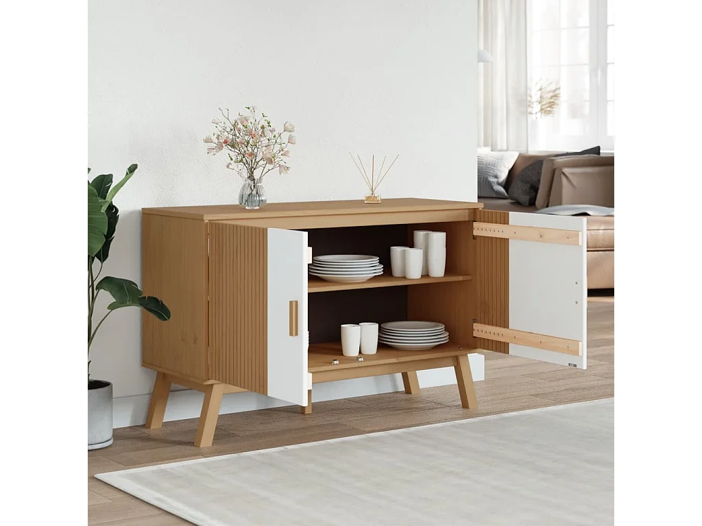 Sideboard OLDEN Weiß und Braun 114x43x73,5 cm Massivholz Kiefer
