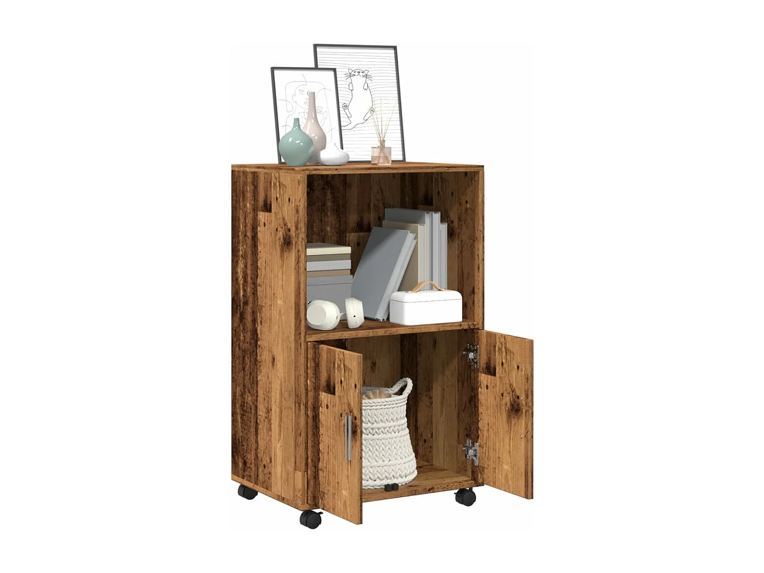 Armoire à roulettes vieux bois 55x40x91 cm bois d'ingénierie