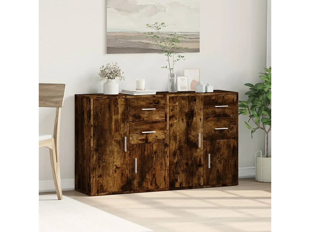 Buffets 2 pcs chêne fumé 60x31x70 cm bois d'ingénierie