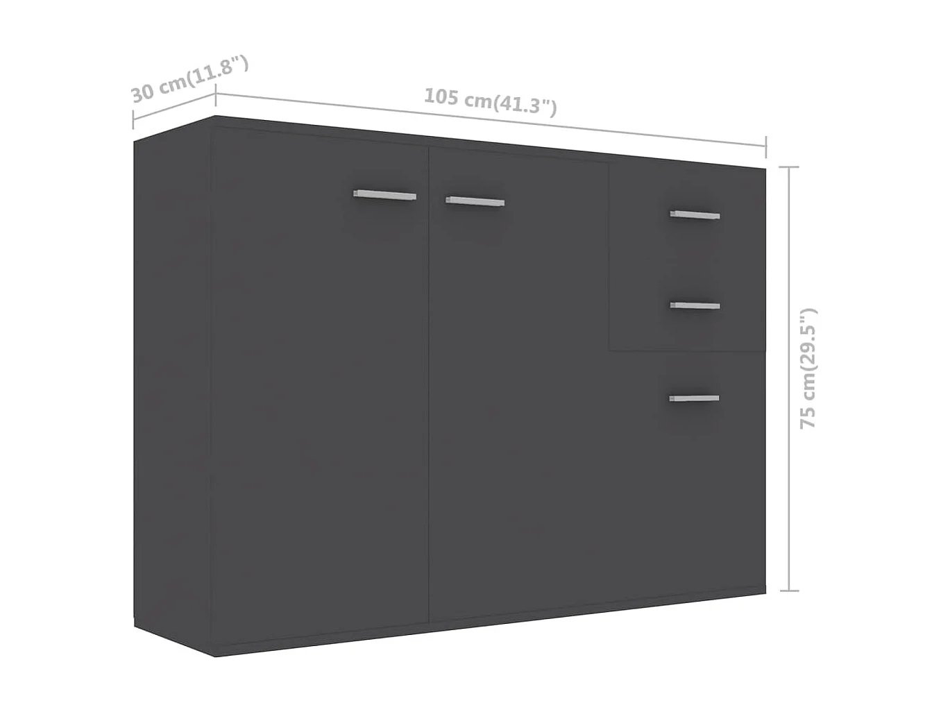 Credenza Grigia 105x30x75 cm in Legno Multistrato