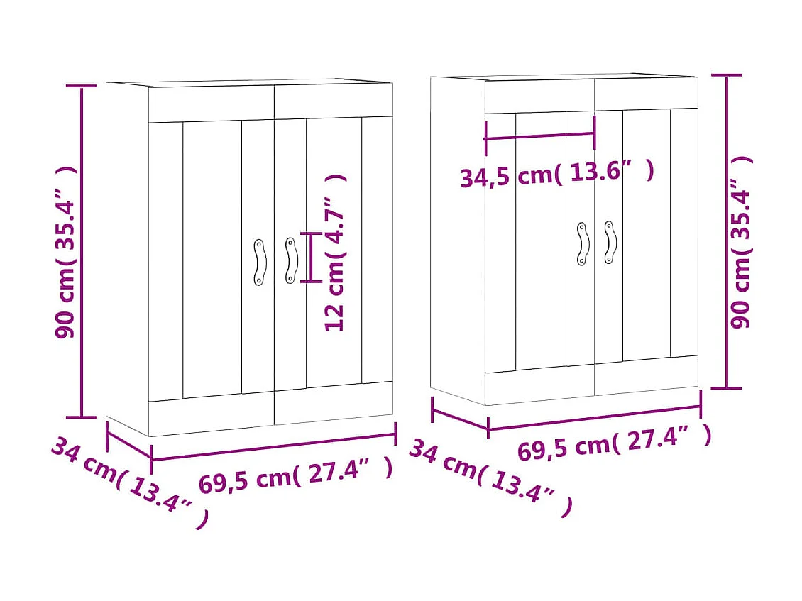 Armadietti a Parete 2 pz Grigio Sonoma in Legno Multistrato