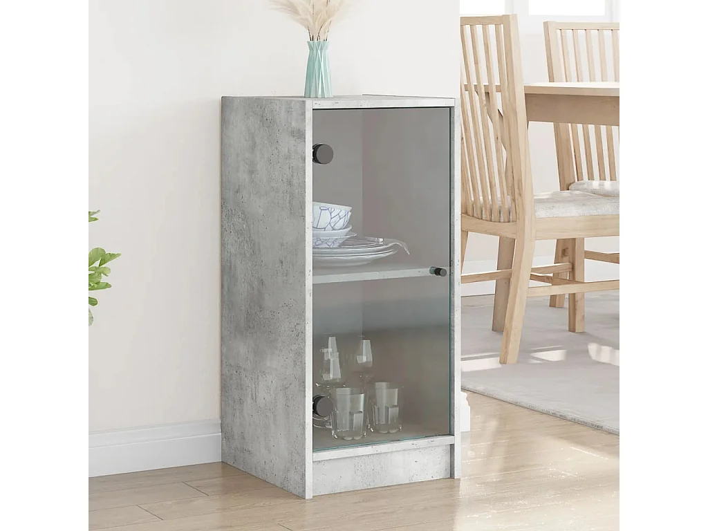 Armario auxiliar puertas de vidrio gris hormigón 35x37x75,5 cm