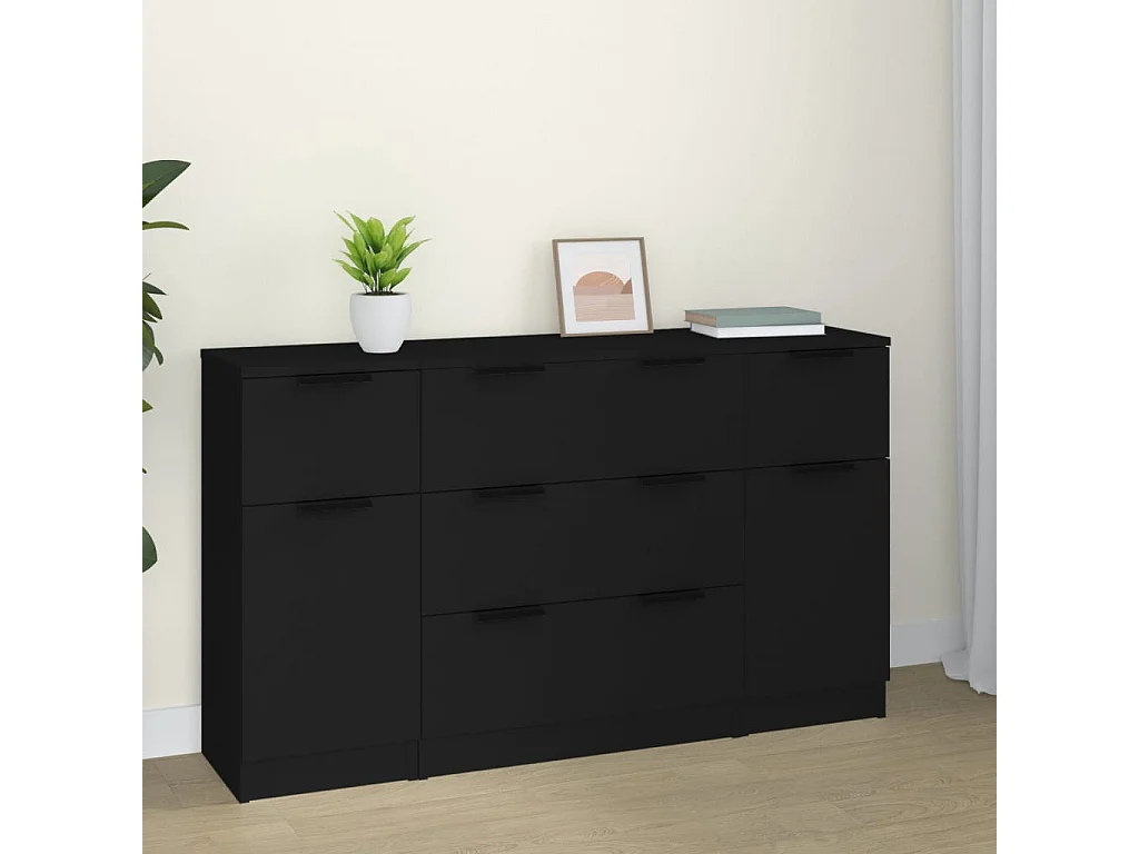Ensemble de buffets 3 pcs Noir Bois d'ingénierie
