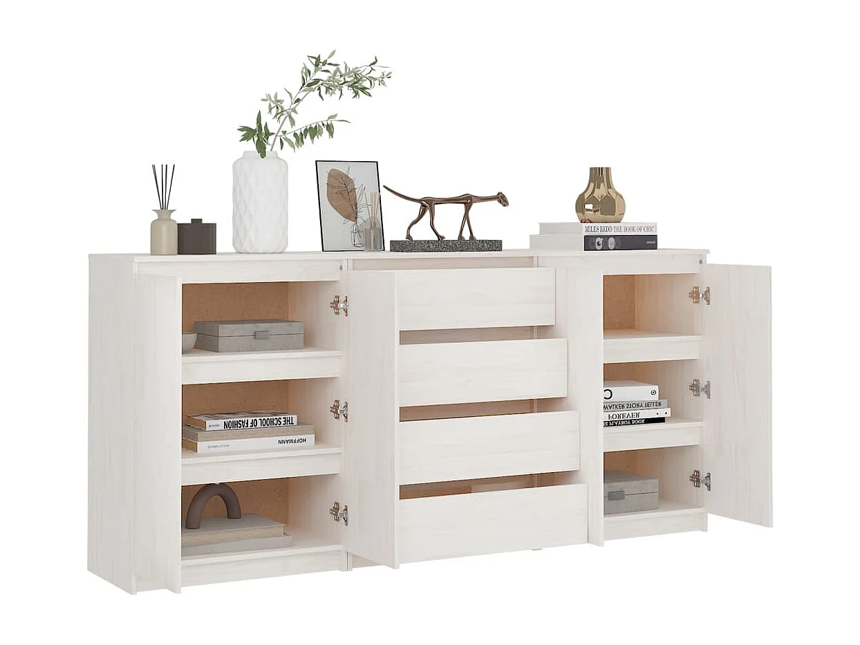 Armoires latérales 3 pcs blanc Bois de pin massif