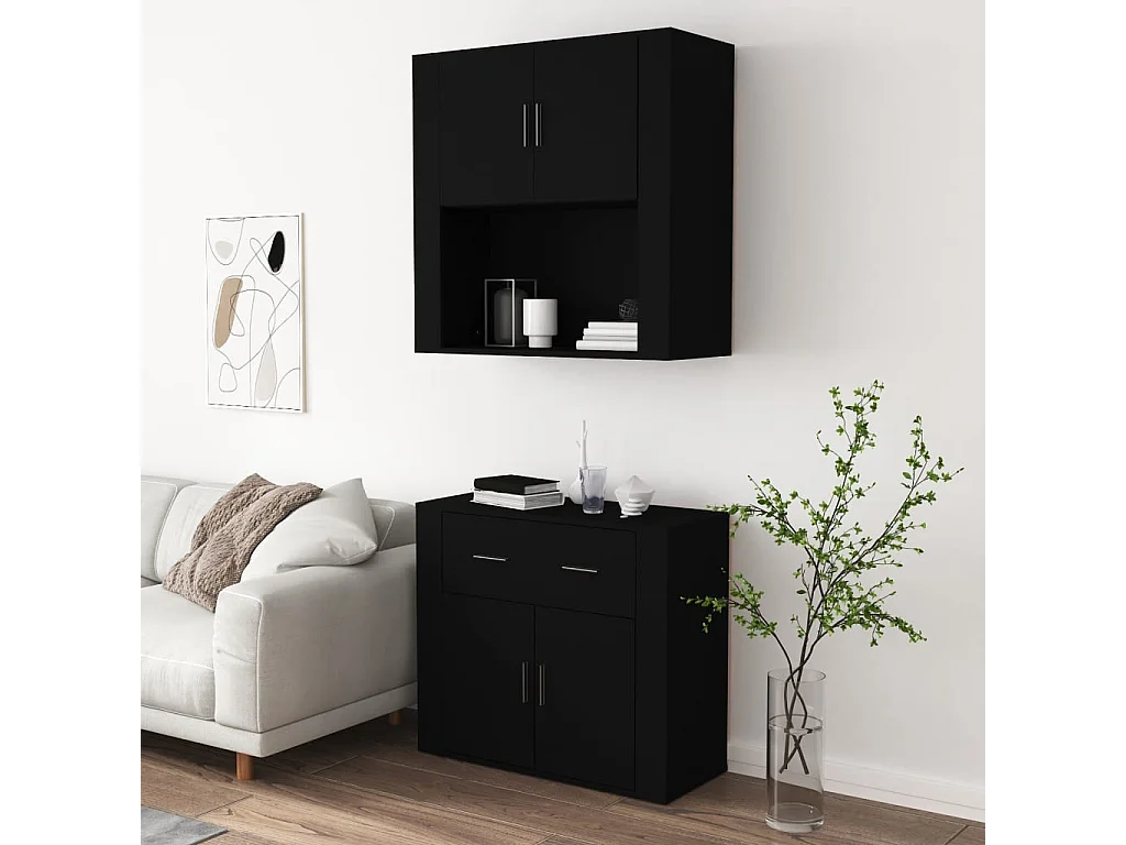 Highboard Schwarz Holzwerkstoff