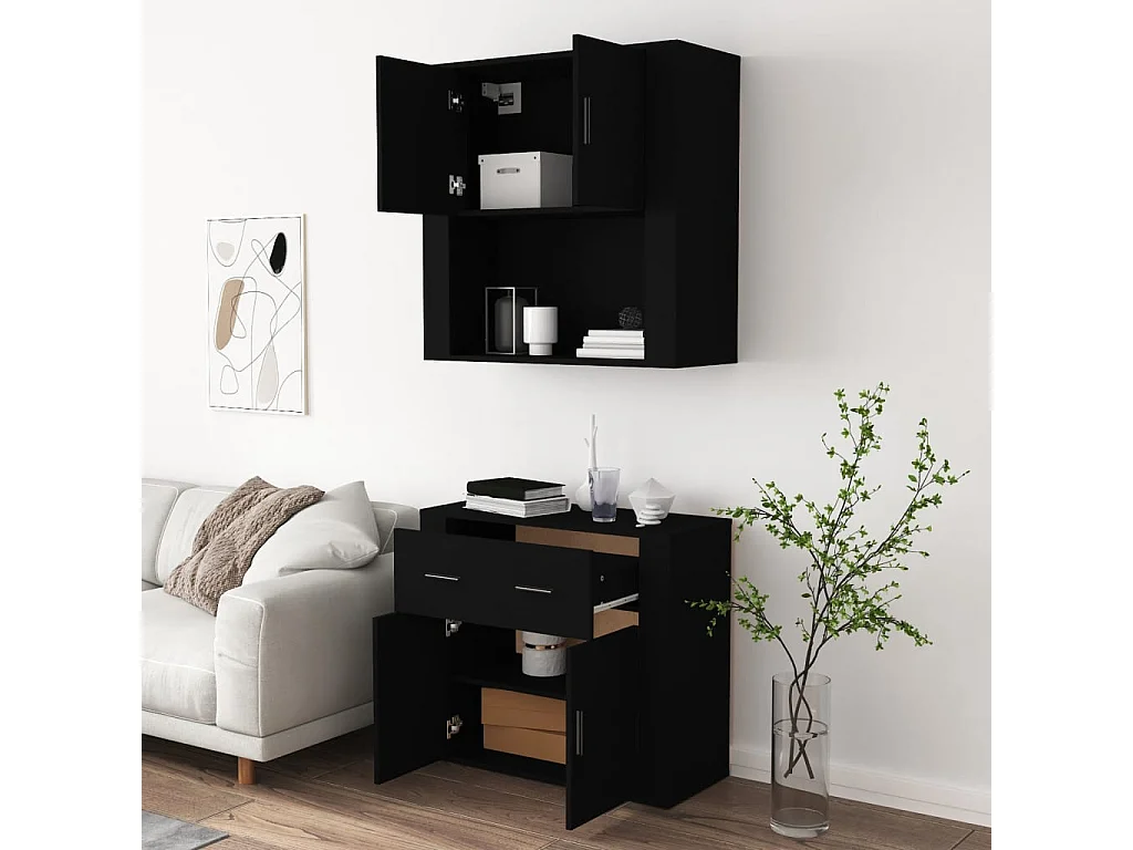 Highboard Schwarz Holzwerkstoff