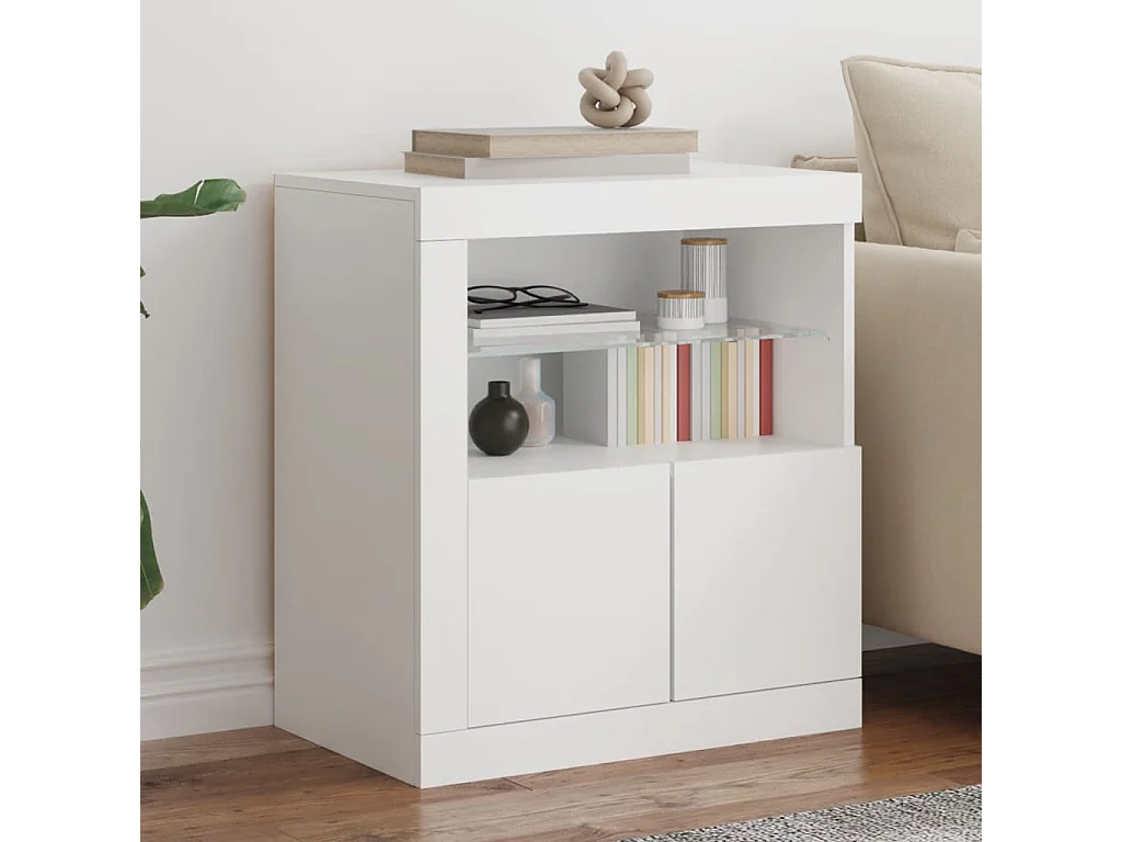 Credenza con Luci LED Bianca 60,5x37x67 cm