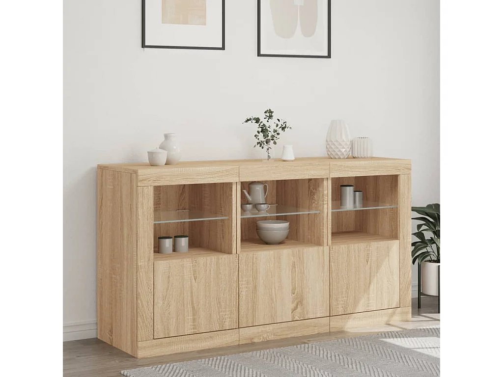 Aparador com luzes LED 123x37x67 cm carvalho sonoma