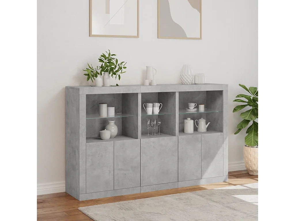 Sideboard mit LED-Leuchten Betongrau 162x37x100 cm