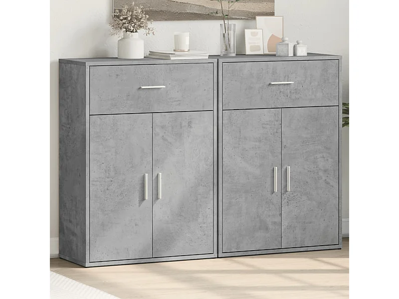 Credenze 2 pz Grigio Cemento 60x30x84 cm in Legno Multistrato