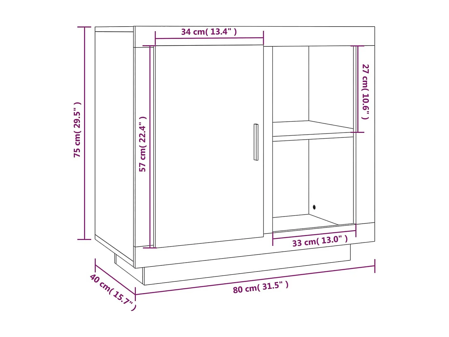 Aparador 80x40x75 cm cinza cimento