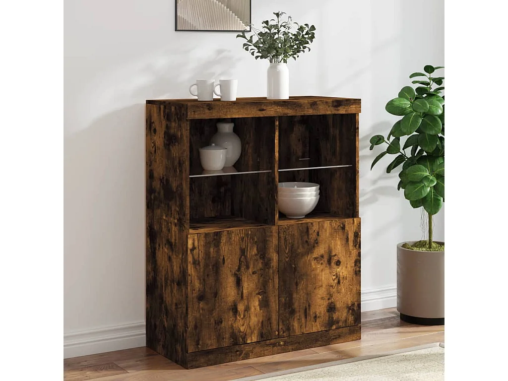 Buffet avec lumières LED chêne fumé 81x37x100 cm