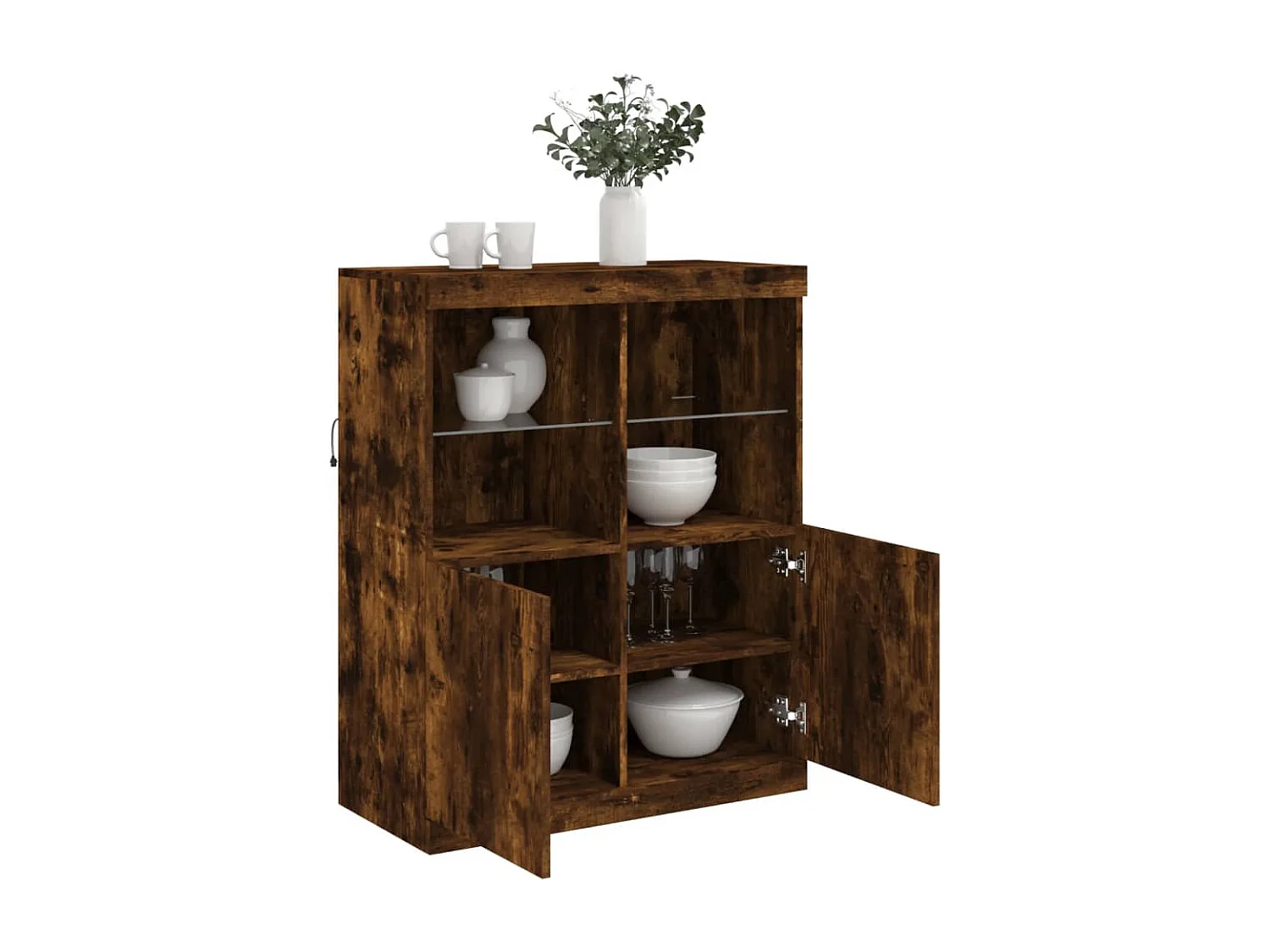 Buffet avec lumières LED chêne fumé 81x37x100 cm