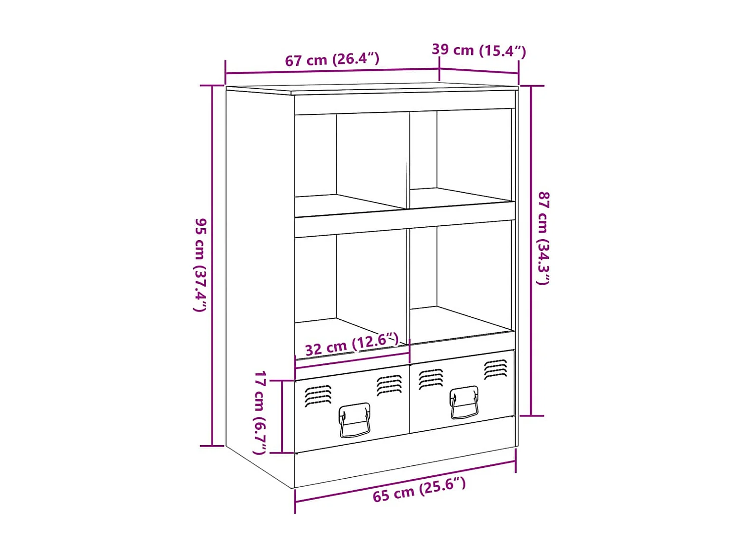 Buffet haut anthracite 67x39x95 cm acier