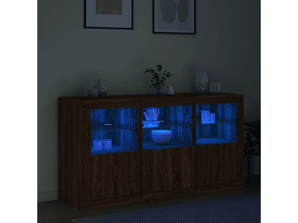 Buffet avec lumières LED chêne marron 123x37x67 cm
