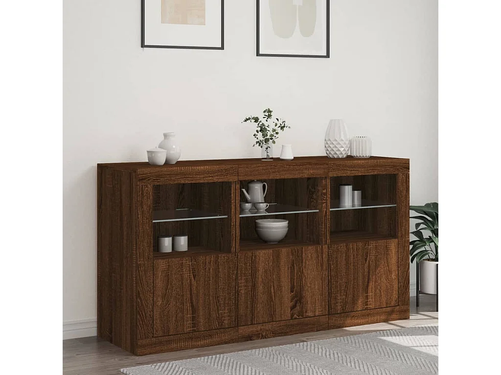 Buffet avec lumières LED chêne marron 123x37x67 cm