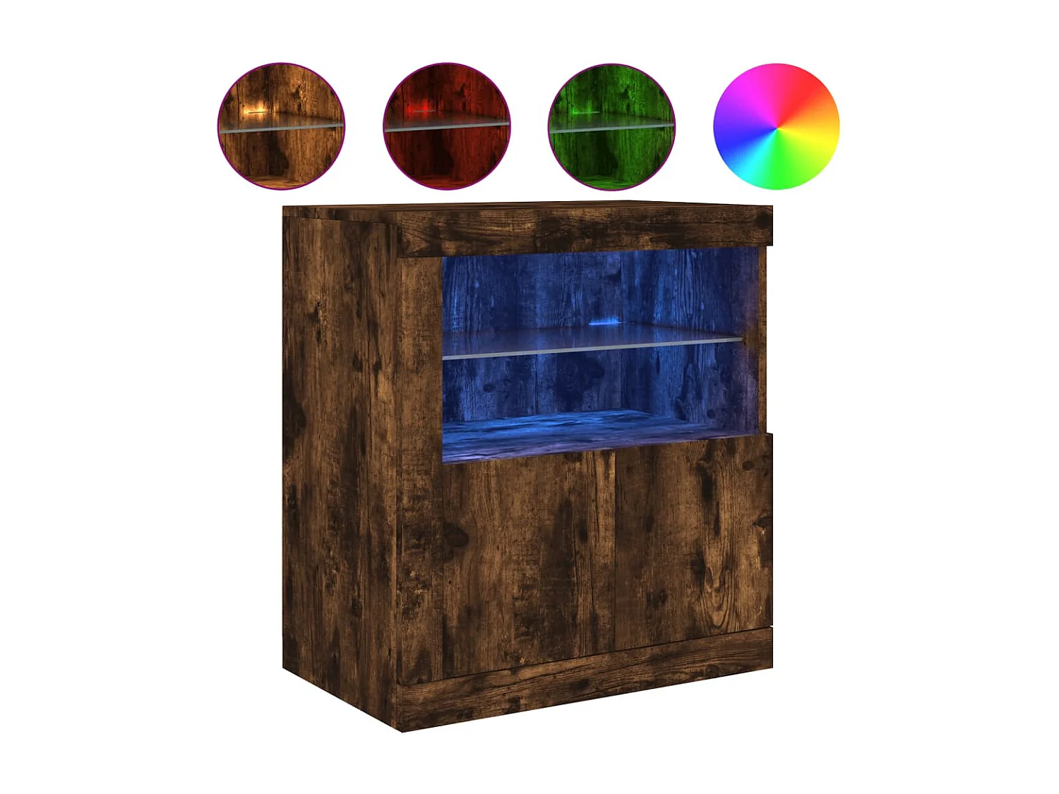 Buffet avec lumières LED chêne fumé 60,5x37x67 cm