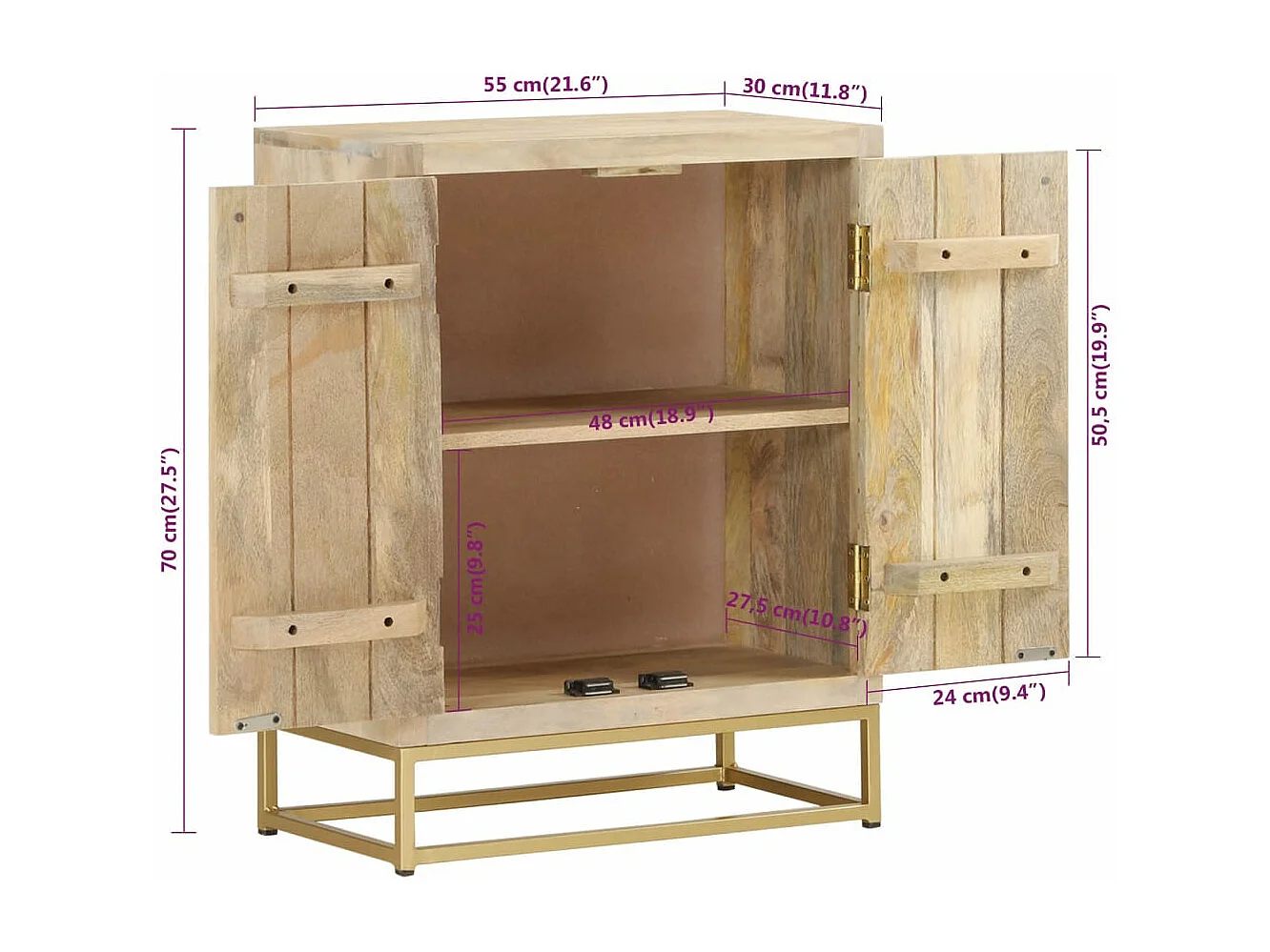 Sideboard mit 2 Türen 55x30x70 cm Massivholz Mango