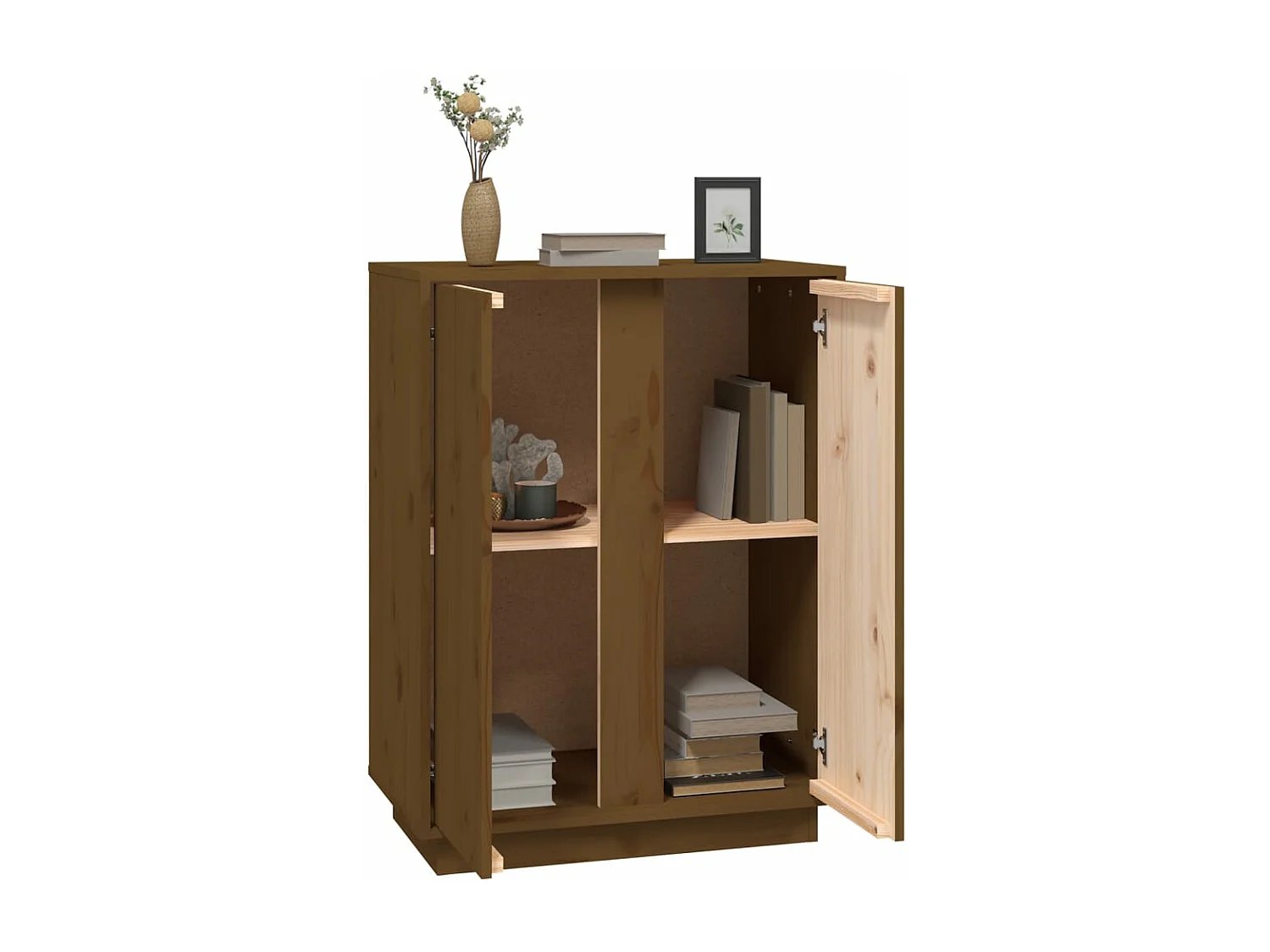 Aparador de madera maciza de pino marrón miel 60x35x80 cm