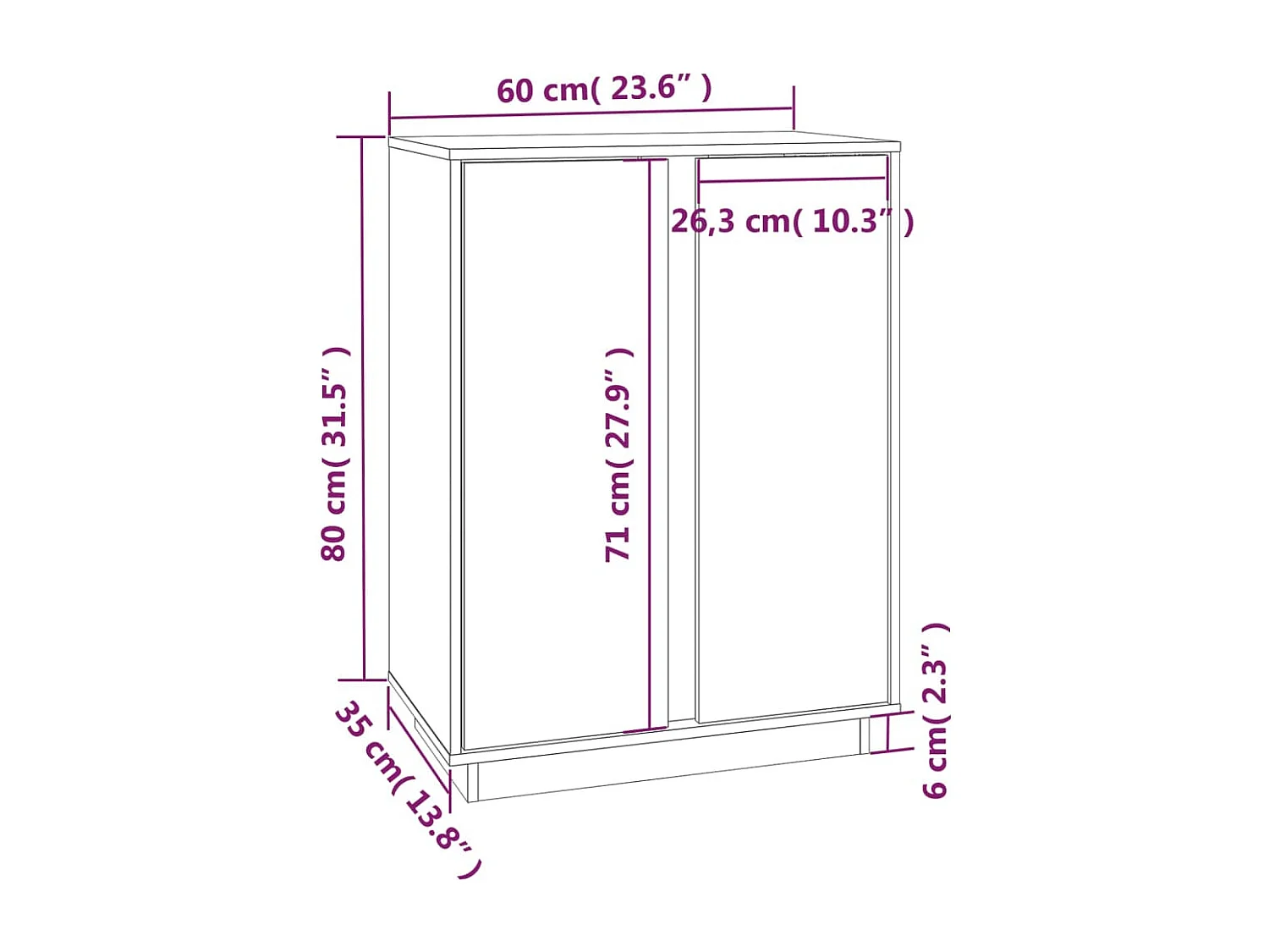 Aparador de madera maciza de pino marrón miel 60x35x80 cm
