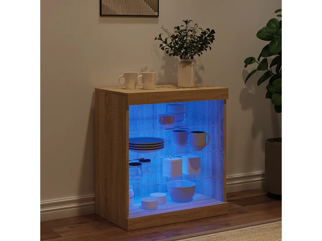 Aparador con luces LED roble Sonoma 60,5x37x67 cm