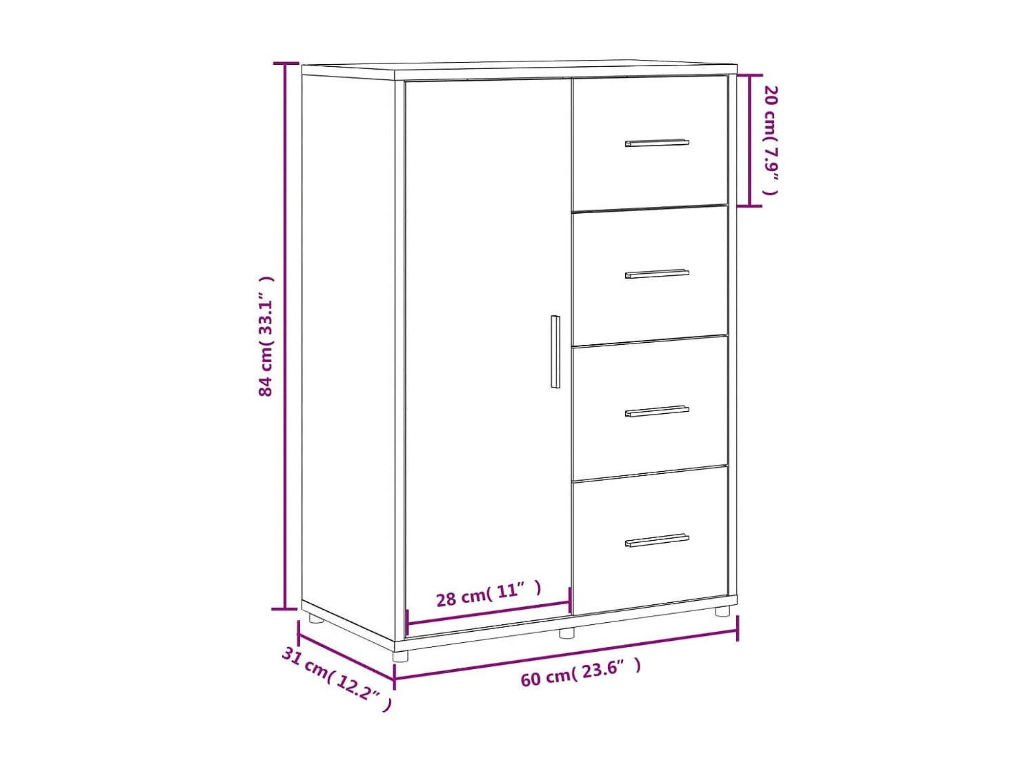 Credenze 2 pz Grigio Cemento 60x31x84 cm in Legno Multistrato