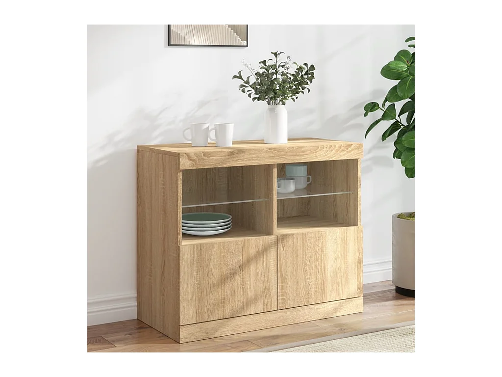 Aparador con luces LED roble Sonoma 81x37x67 cm