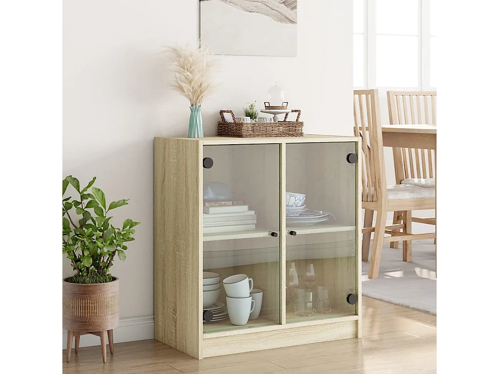 Mobile con Ante in Vetro Rovere Sonoma 68x37x75,5 cm