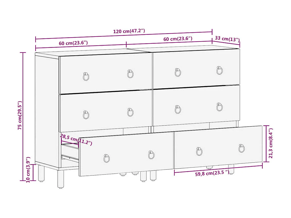 Móveis de apoio 2 pcs 60x33x75 cm madeira de mangueira maciça