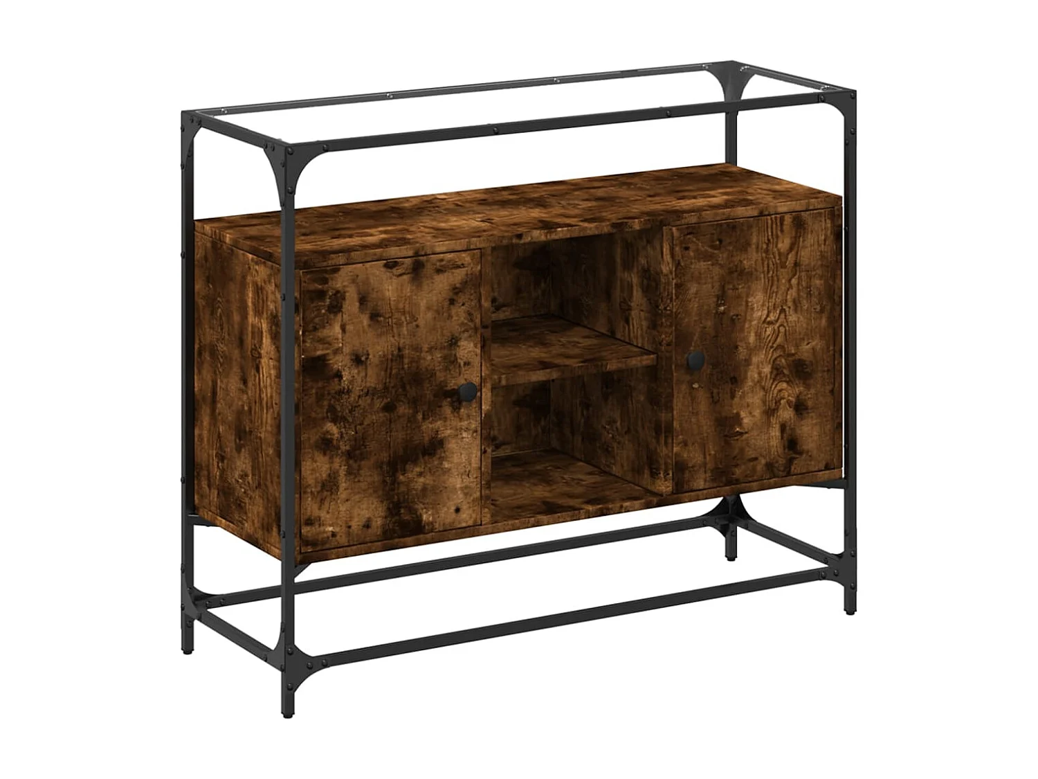 Buffet avec dessus en verre chêne fumé bois d'ingénierie