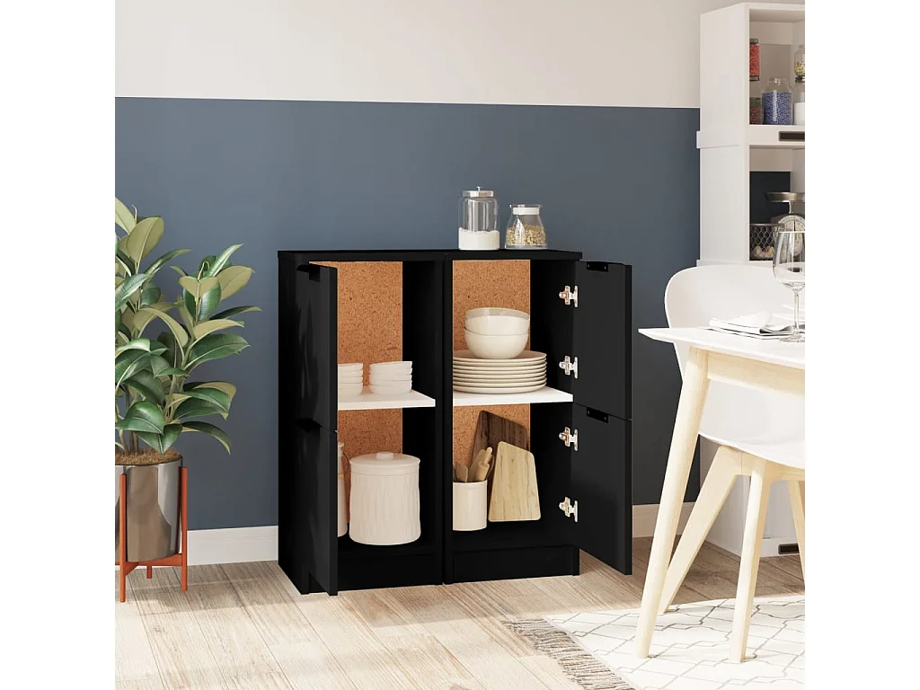 Buffets 2 pcs noir 30x30x70 cm bois d'ingénierie