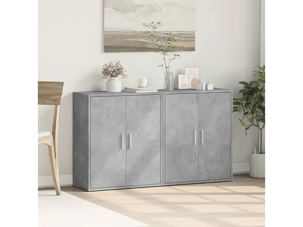 Credenze 2 pz Grigio Cemento 60x31x70 cm in Legno Multistrato