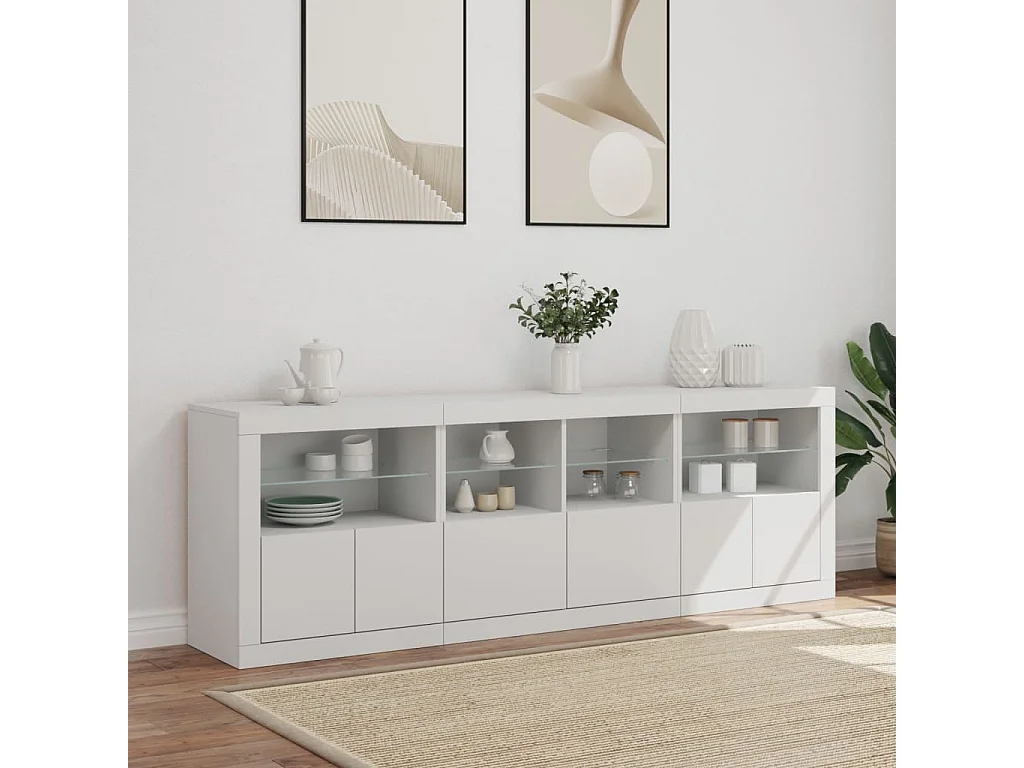 Aparador con luces LED blanco 202x37x67 cm