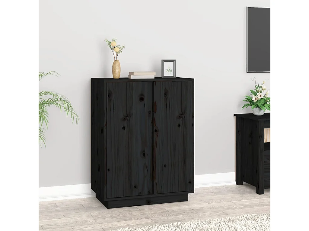 Aparador de madera maciza de pino negro 60x35x80 cm