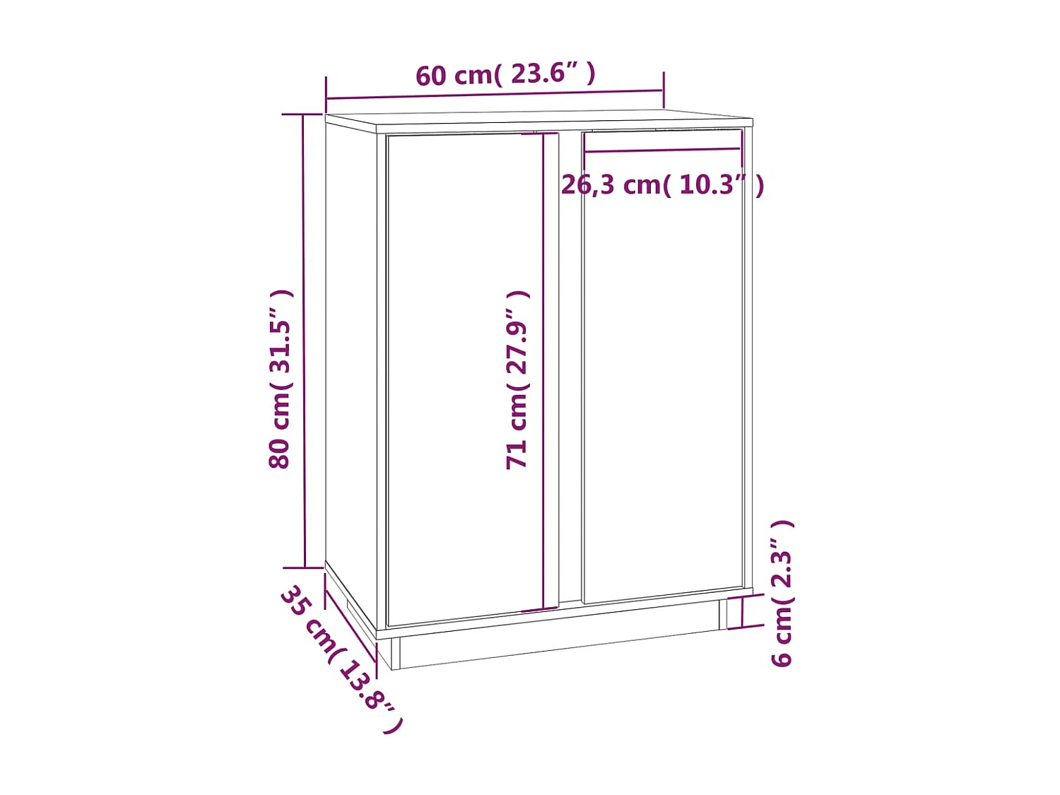 Aparador de madera maciza de pino negro 60x35x80 cm