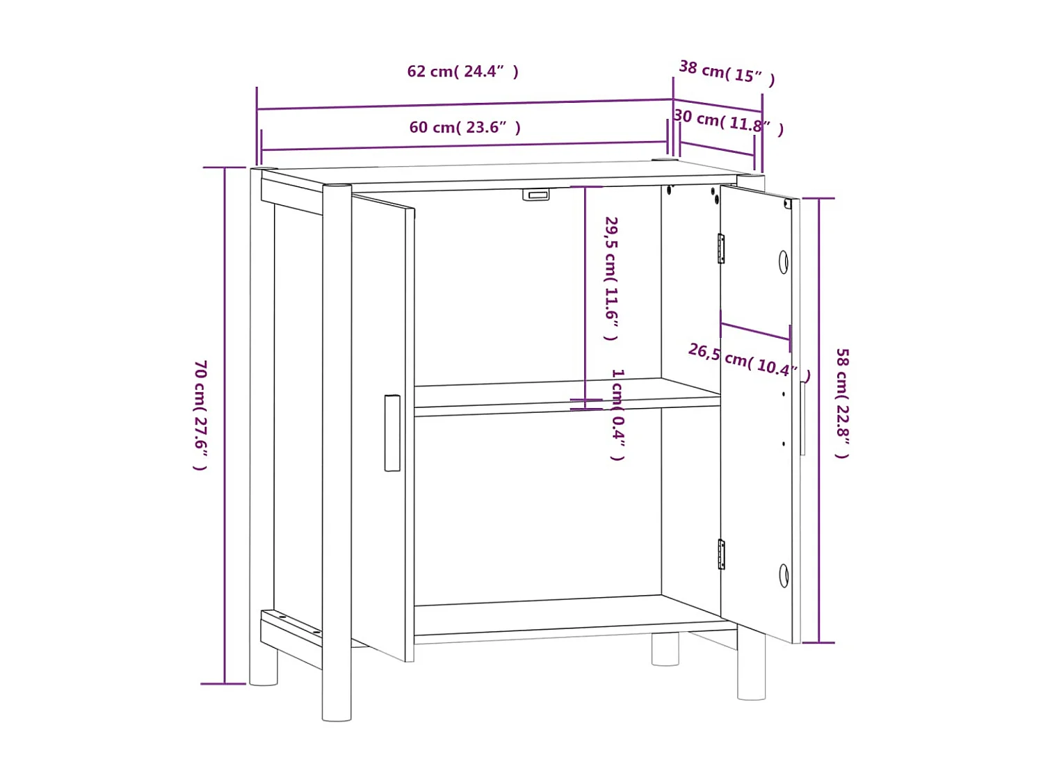 Credenza Nera 62x38x70 cm in Legno Multistrato