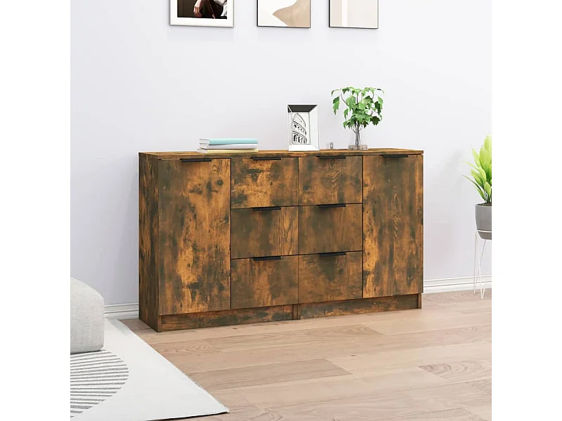 Sideboards 2 Stk. Räuchereiche 60x30x70 cm Holzwerkstoff