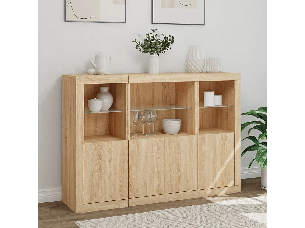 Sideboards mit LED-Leuchten 3 Stk. Sonoma-Eiche Holzwerkstoff