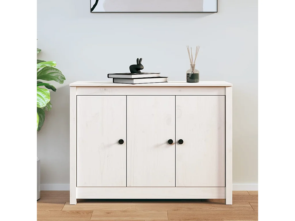 Buffet Blanc 100x35x74 cm Bois massif de pin