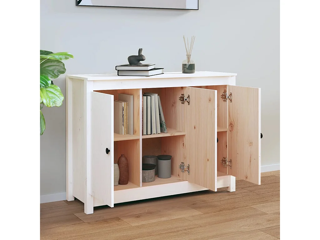 Credenza Bianca 100x35x74 cm in Legno Massello di Pino