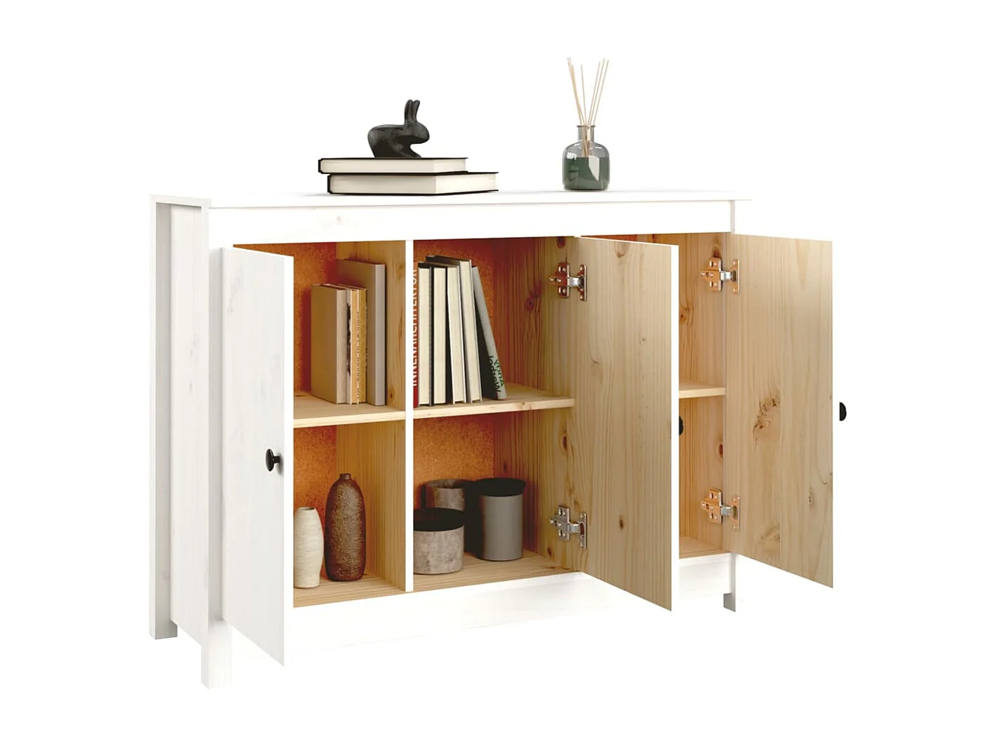 Credenza Bianca 100x35x74 cm in Legno Massello di Pino