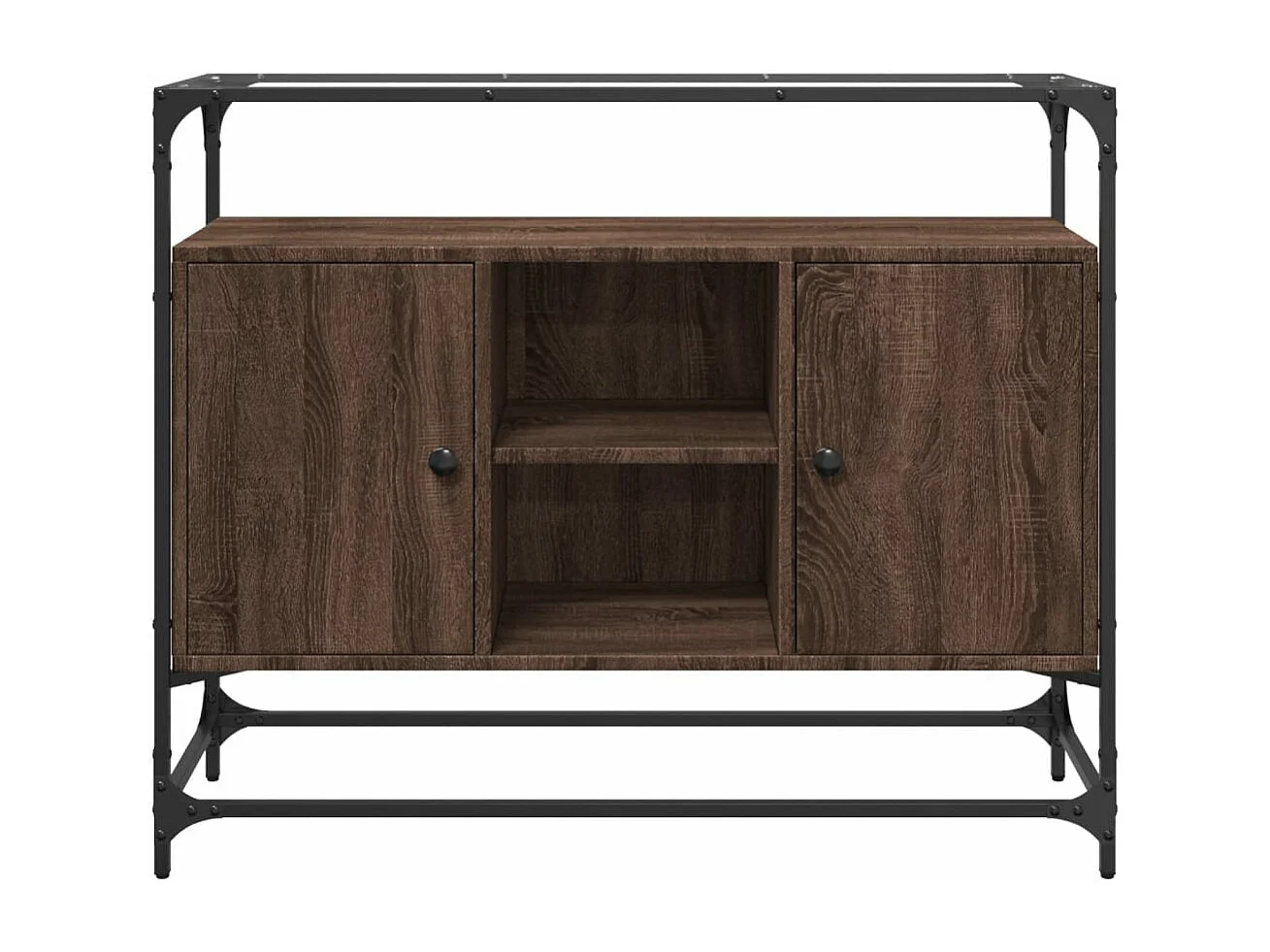 Buffet avec dessus en verre chêne marron bois d'ingénierie