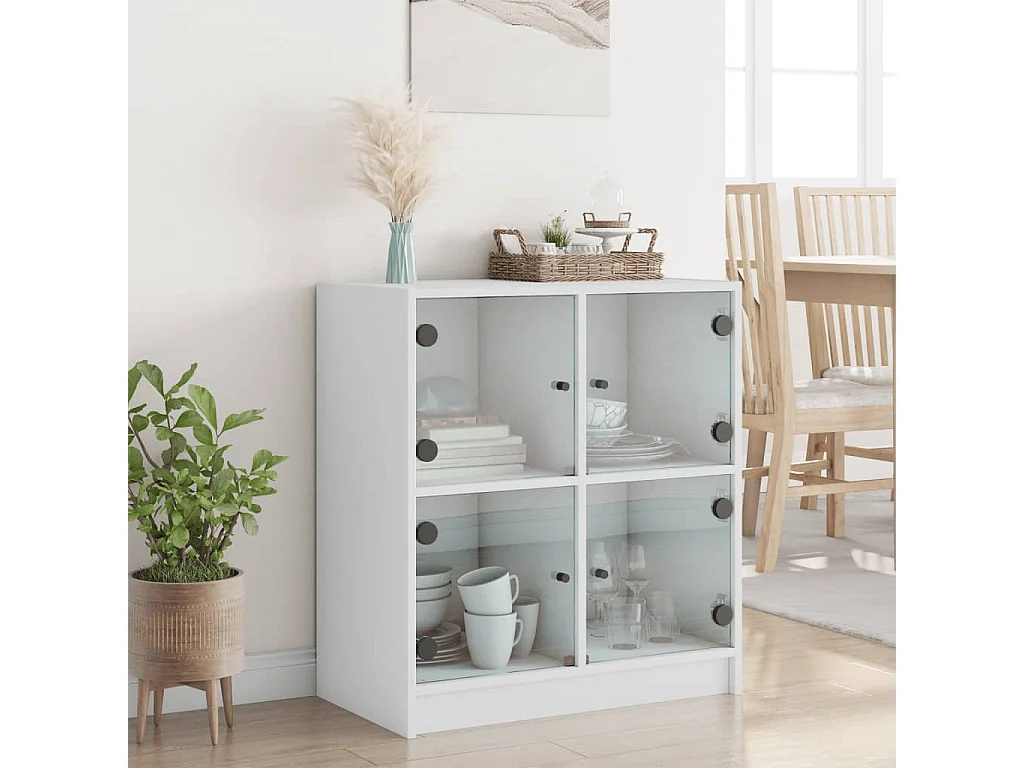 Armoire latérale avec portes en verre blanc 68x37x75,5 cm