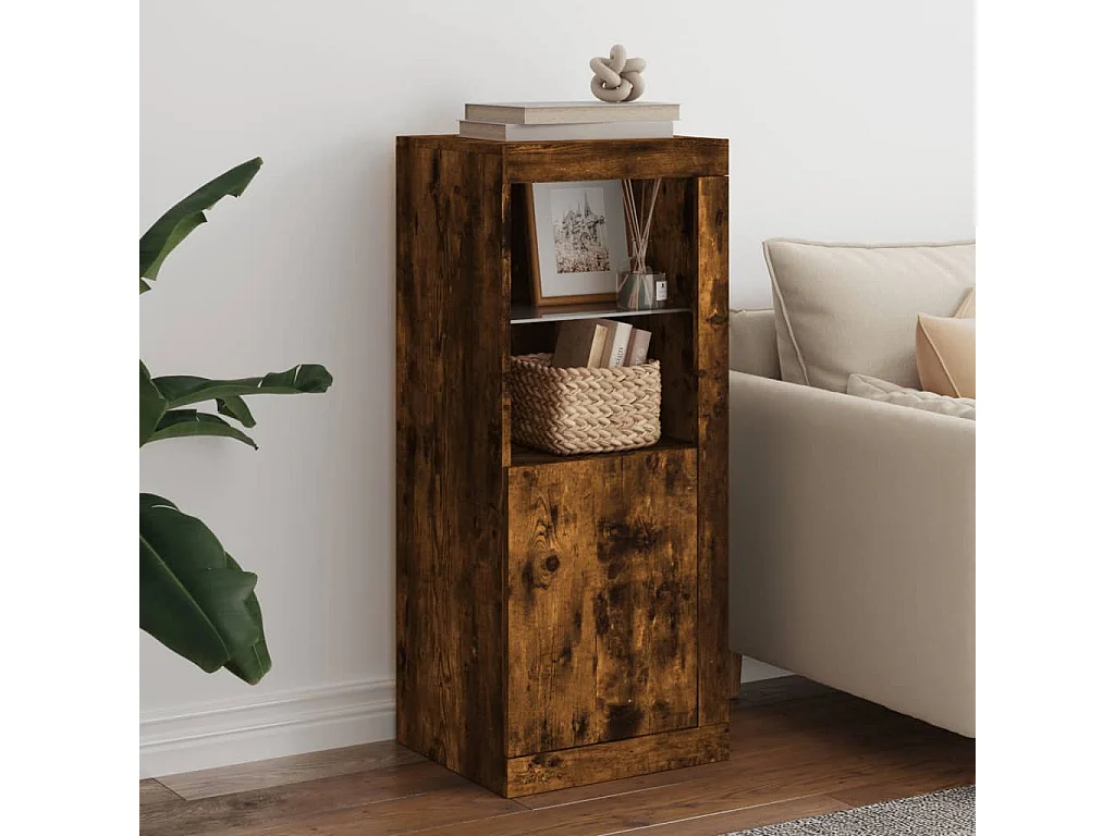 Buffet avec lumières LED chêne fumé 41x37x100 cm