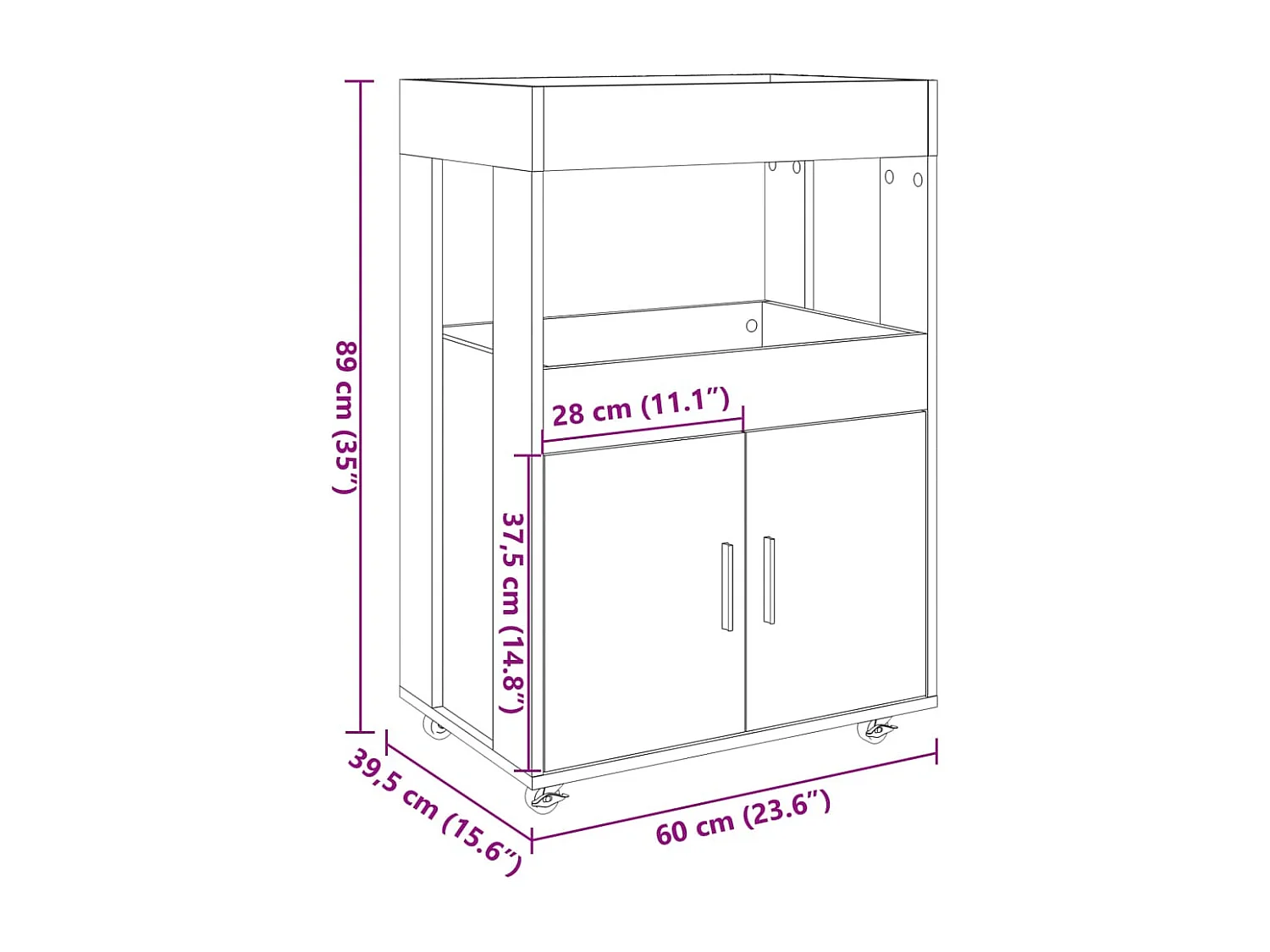 Chariot de bar sonoma gris 60x39,5x89 cm bois d'ingénierie