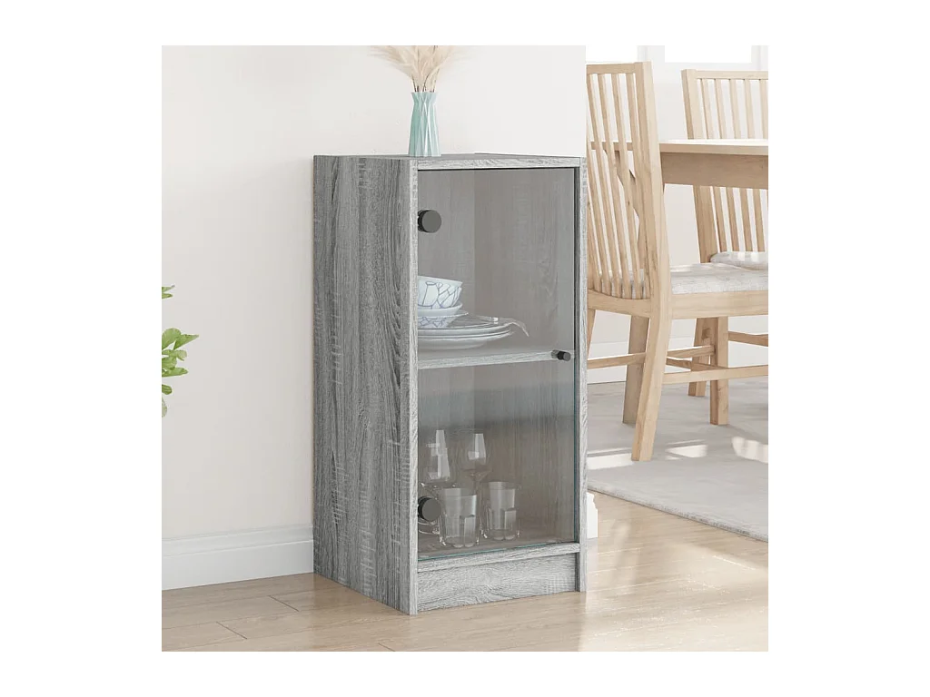 Mobile con Ante in Vetro Grigio Sonoma 35x37x75,5 cm