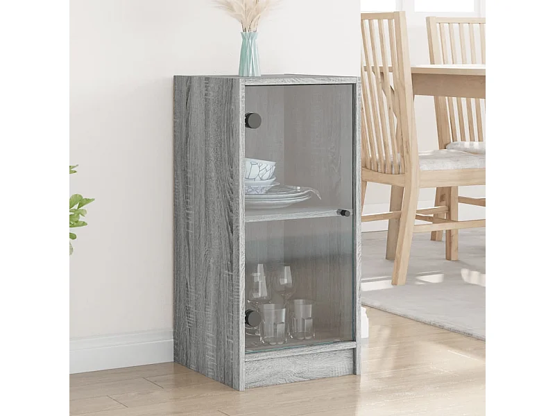 Mobile con Ante in Vetro Grigio Sonoma 35x37x75,5 cm